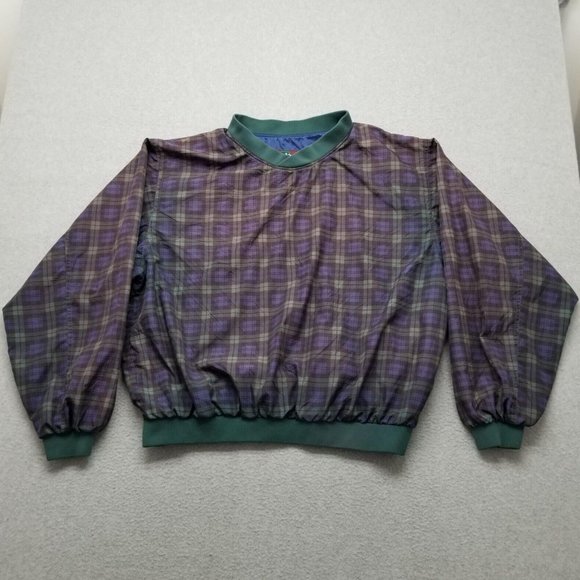 Highlander‎ Windwear Mens XL Purple Plaid Nylon Windbreaker V Neck Pullover Golf - Picture 1 of 10
